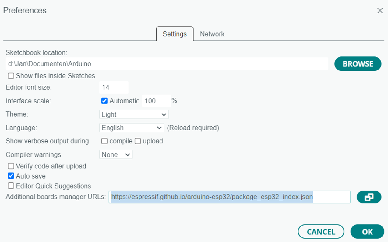 Capture d'écran de la configuration
