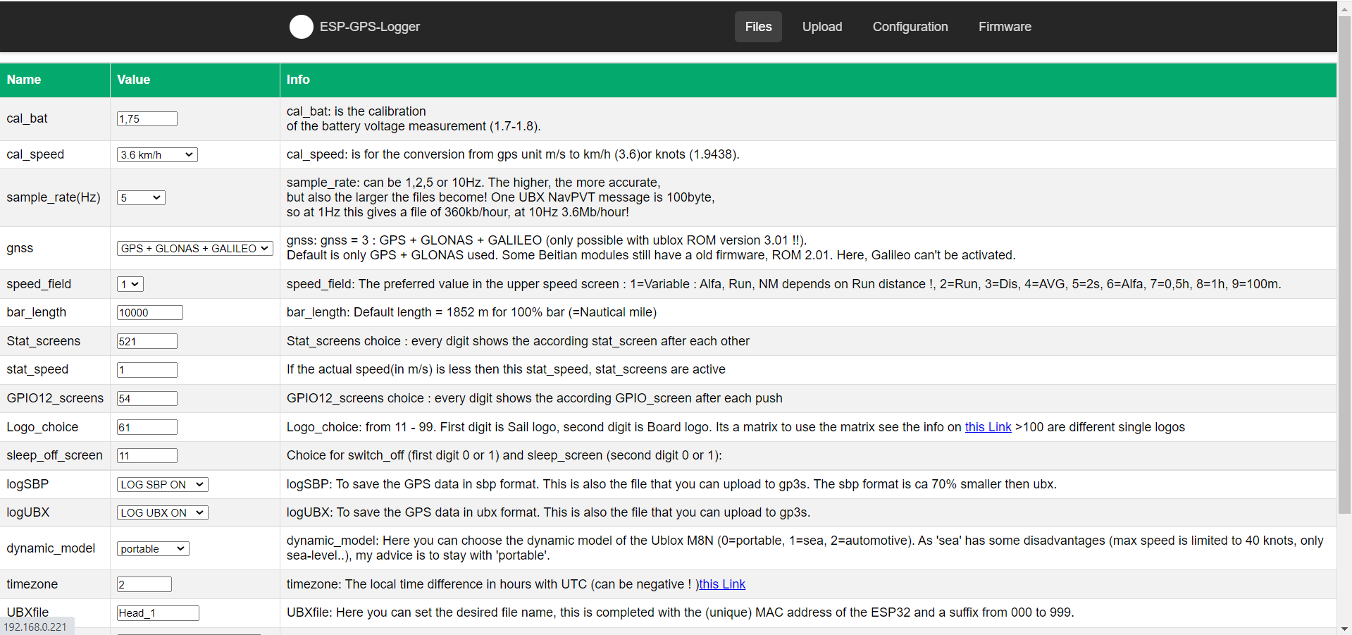 Écran de configuration